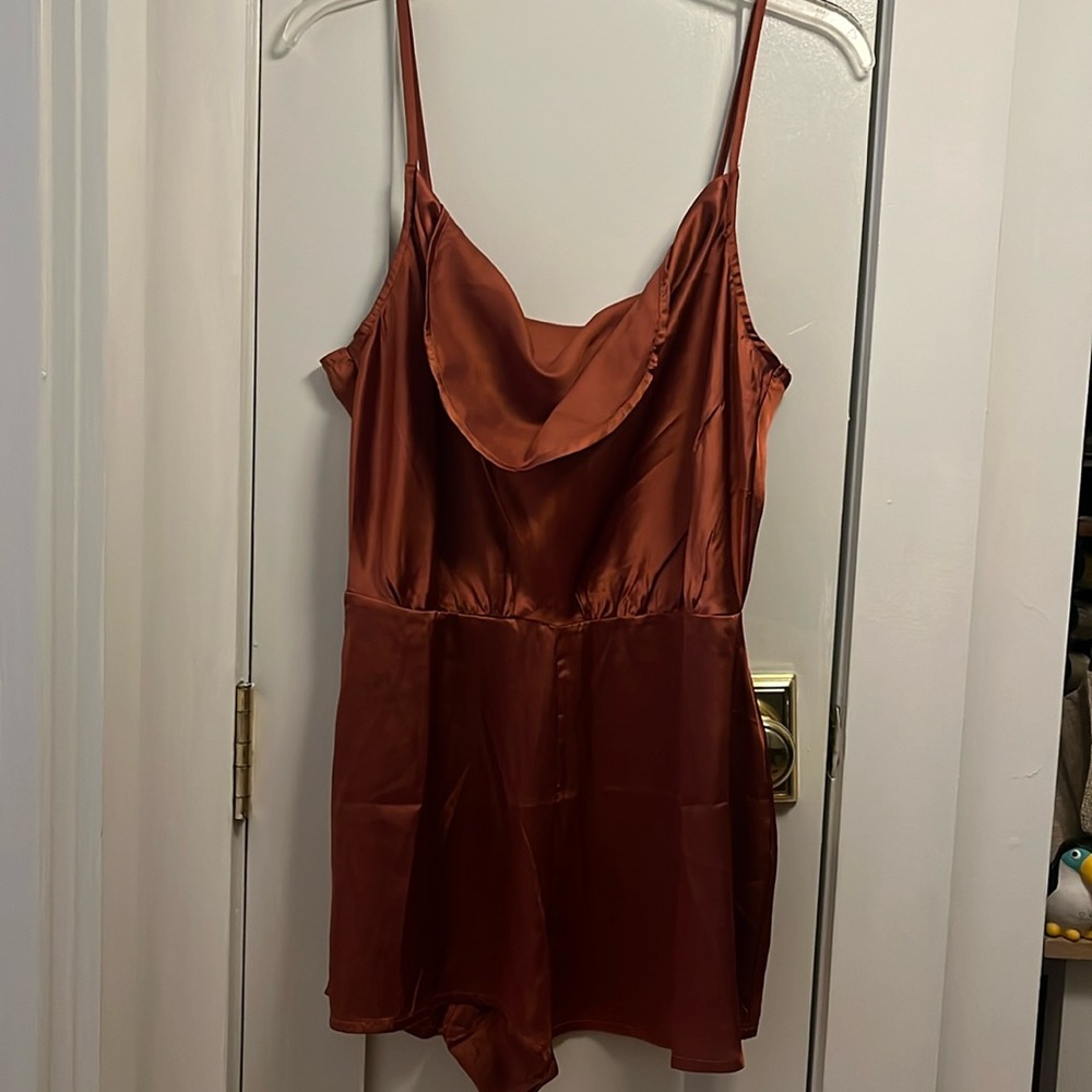 Scarlet silk cowl neck romper